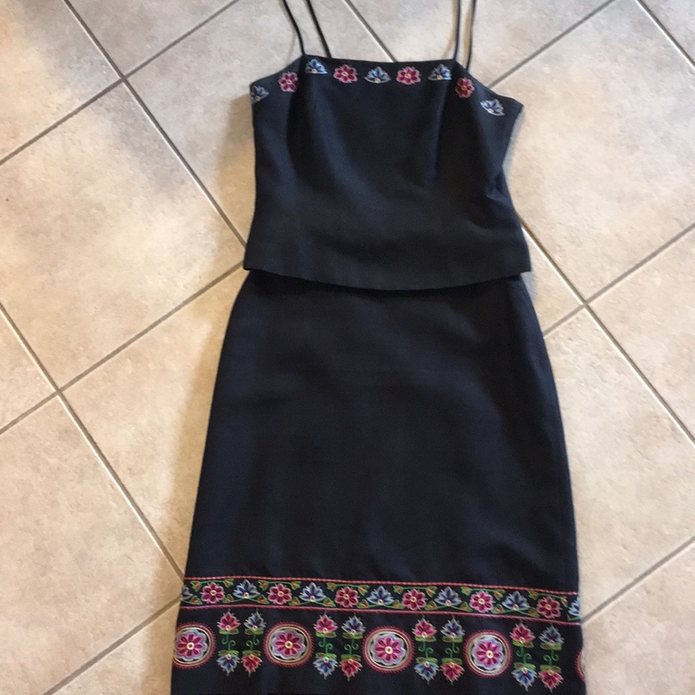 Silk skirt and top with floral design